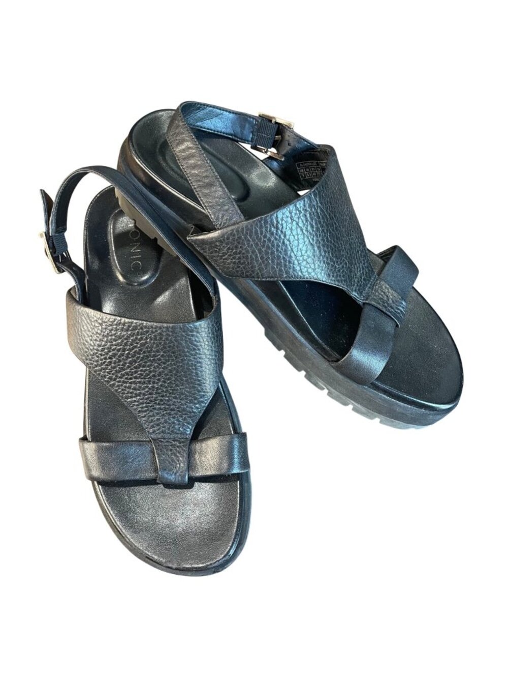 Vionic Alondra Log Leather Sandals Women's Size 9 Black T-Strap Comfort Sandal
